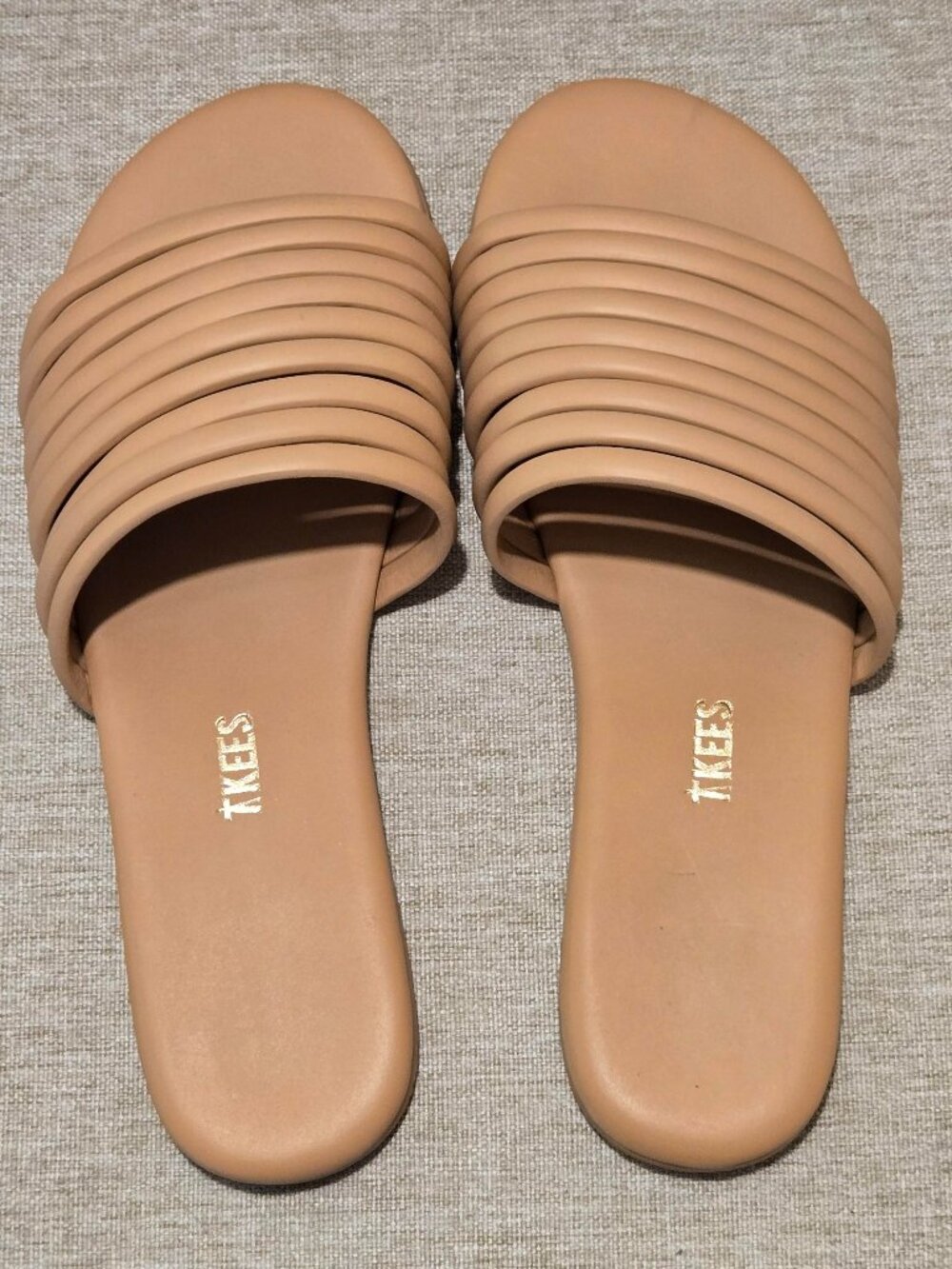 TKEES Caro Slide Sandals Womens 9 Pout Nude Cowhide Leather Brazil Made Strappy